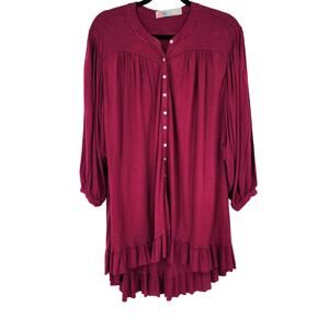 Free People Beach Button Front Tunic Mini Dress Oversized Coverup Size XS